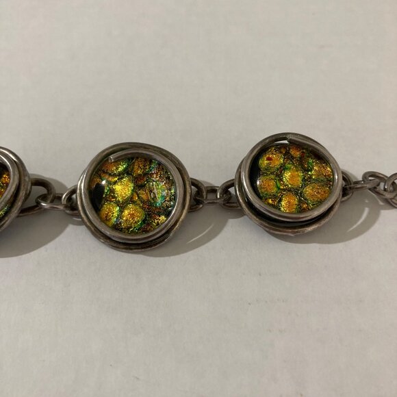 Dichroic Glass And Silver Toned Metal Bracelet - Picture 2 of 4